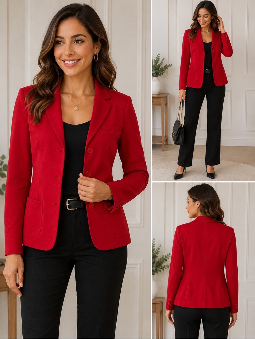 Payton Red Blazer Jacket Size M 3 Button Stretch Career Workwear